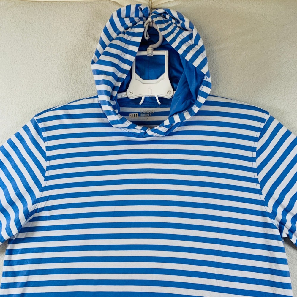Lands' End‎ Women's Long Sleeve Cotton Hoodie Sweatshirt Top Stripe Blue White L - Picture 4 of 14